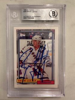 Signed Brian Leetch New York Rangers 1992-93 Topps card #293 Beckett Slabbed