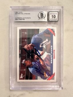Signed Michael Strahan New York Giants 1993 Topps FB card #275 Beckett Slabbed