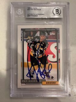 Signed Ray Bourque Boston Bruins 1992-93 Topps card #221 Beckett Slabbed BAS