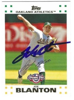 Autographed JOE BLANTON Oakland A's 2007 Topps Opening Day Card