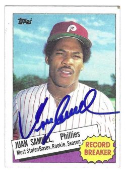 Autographed JUAN SAMUEL Philadelphia Phillies 1985 Topps Card
