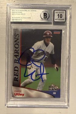 Signed Chase Utley Phillies Red Barons 2002 Team Set Card #23 Beckett BAS 10