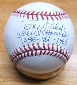 Autographed TONY KUBEK "World Champs 1958, 1961, 1962" Official Major League Baseball