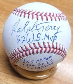 Autographed RALPH TERRY Multi Inscriptions Official Rawlings Major League Baseball