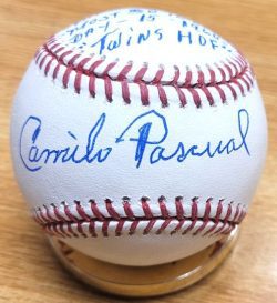 Autographed CAMILO PASCUAL Multi Inscriptions Official Rawlings Major League Baseball