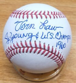 Autographed VERN LAW "Cy Young and World Champs 1960" Official Major League Baseball