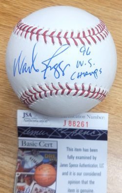 Autographed WADE BOGGS "96 WS Champs" Official Major League Baseball JSA