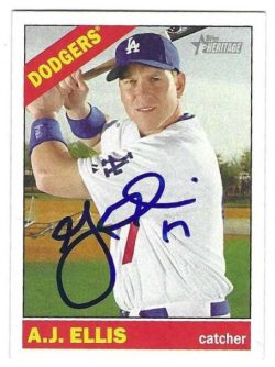 Autographed A.J. ELLIS Los Angeles Dodgers 2015 Topps Heritage Card #171