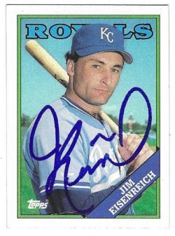 Autographed JIM EISENREICH Kansas City Royals 1988 Topps Card