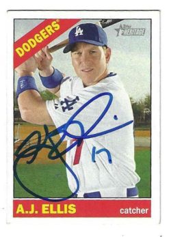 Autographed A.J. ELLIS Los Angeles Dodgers 2015 Topps Heritage Card #171
