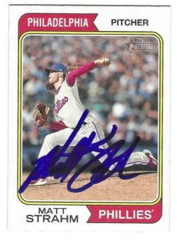 Autographed MATT STRAHM Philadelphia Phillies 2023 Topps Heritage Card