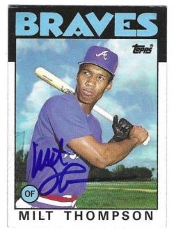 Autographed MILT THOMPSON Atlanta Braves 1986 Topps Card