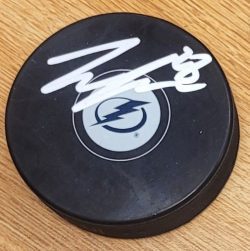 AUTOGRAPHED ZEMGUS GIRGENSONS Tampa Bay Lightning Hockey Puck