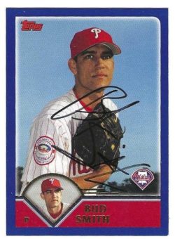 Autographed BUD SMITH Philadelphia Phillies 2003 Topps Card