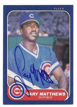 Autographed GARY MATTHEWS Chicago Cubs 1986 Fleer Card