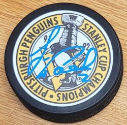 Autographed JIM PAEK Pittsburgh Penguins 1991-92 Stanley Cup Hockey Puck