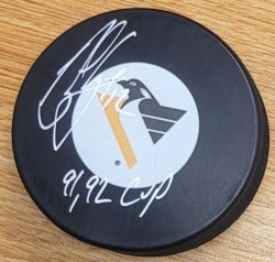 Autographed BOB ERREY "91, 92 Cup Pittsburgh Penguins Hockey Puck