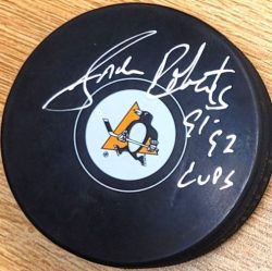 Autographed GORDIE ROBERTS "91, 92 Cups" Pittsburgh Penguins Hockey Puck