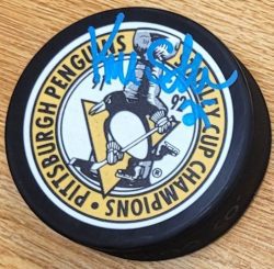Autographed KEVIN STEVENS Pittsburgh Penguins 1991-92 Stanley Cup Hockey Puck