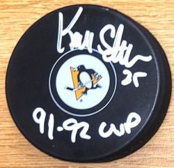 Autographed KEVIN STEVENS "91,92 Cup" Pittsburgh Penguins Hockey Puck