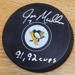 Autographed JOE MULLEN "91,92 Cups" Pittsburgh Penguins Hockey Puck JSA