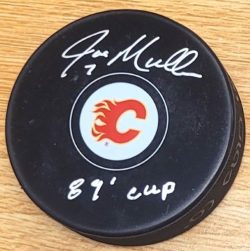 Autographed JOE MULLEN "89 Cup" Calgary Flames Hockey Puck JSA