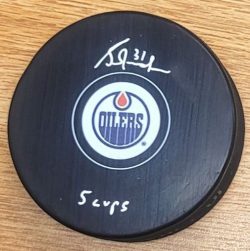 Autographed GRANT FUHR "5 Cups" Edmonton Oilers Hockey Puck JSA