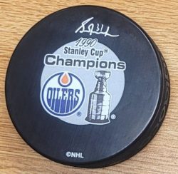 Autographed GRANT FUHR Edmonton Oilers Stanley Cup 1990 Hockey Puck JSA