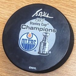 Autographed GRANT FUHR Edmonton Oilers Stanley Cup 1985 Hockey Puck JSA