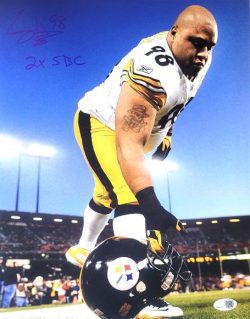 Autographed CASEY HAMPTON "2X SBC" 11x14 Pittsburgh Steelers Photo JSA