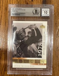 Signed 2001  Upper Deck Jack Nicklaus card #120 Beckett Slabbed auto grade 10