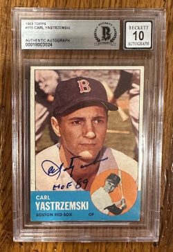 Signed 1963 Topps Carl Yastrzemski Boston Red Sox card #115 Beckett Slabbed 10
