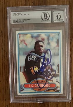 Signed L. C. Greenwood Pittsburgh Steelers 1980 Topps Card #375 Beckett Slabbed 10
