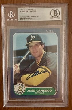 Autographed Jose Canseco Oakland A's 1986 Topps Traded Card #20T Beckett Slabbed