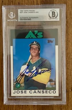 Autographed Jose Canseco Oakland A's 1986 Topps Traded Card #20T Beckett Slabbed