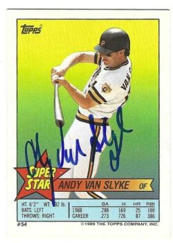 Autographed ANDY VAN SLYKE Pittsburgh Pirates 1989 Topps Super Stars Sticker Back Card