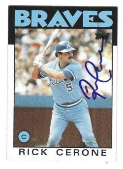 Autographed RICK CERONE Atlanta Braves 1986 Topps Card