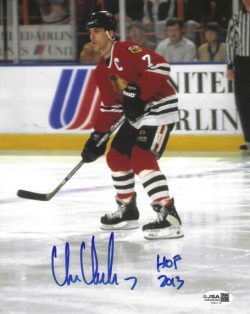 Autographed CHRIS CHELIOS "HOF 2013" Chicago Blackhawks 8X10 Photo JSA