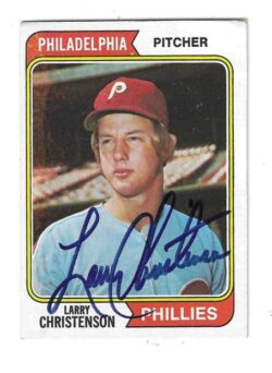 Autographed LARRY CHRISTENSON Philadelphia Phillies 1974 Topps Card