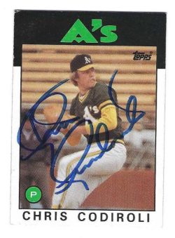 Autographed CHRIS CODIROLI Oakland A's 1986 Topps Card