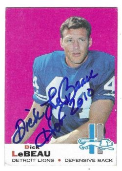 Autographed 1969 Topps DICK LEBEAU "HOF 2010" Detroit Lions card #76