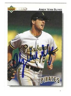 Autographed ANDY VAN SLYKE Pittsburgh Pirates 1992 Upper Deck Card