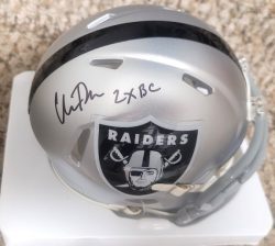 Autographed CHRIS BAHR '2x BC" Oakland Raiders Mini Helmet