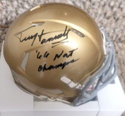 Autographed TERRY HANRATTY "1966 Nat'l Champs" Notre Dame Mini Helmet JSA