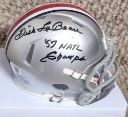 Autographed DICK LEBEAU "57 Nat'l Champs" Ohio State Buckeyes Mini Helmet JSA