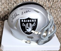 Autographed CHRIS BAHR '2x BC" Oakland Raiders Mini Helmet
