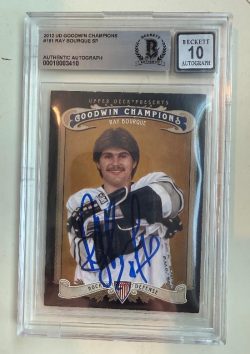 Signed Ray Bourque Boston Bruins 2012 Upper Deck Goodwin Champions card #181 Beckett Slabbed BAS Grade 10