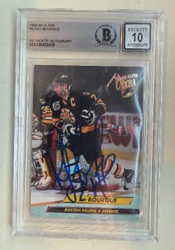 Signed Ray Bourque Boston Bruins 1992-93 Fleer Ultra card #2 Beckett Slabbed BAS 10