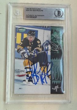 Signed Ray Bourque Boston Bruins 1994-95 Parkhurst card #304 Beckett Slabbed BAS