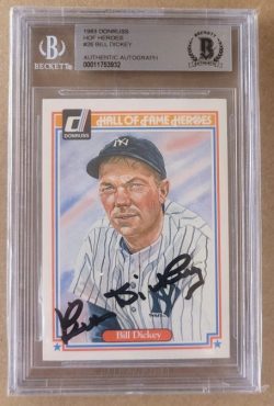 Autographed BILL DICKEY New York Yankees 1983 Donruss Hall of Fame Heroes card BAS Beckett Slabbed